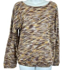Piko 1988 Womens Casual Open Knnit Brown Yellow Long Sleeve Pullover Sweater S